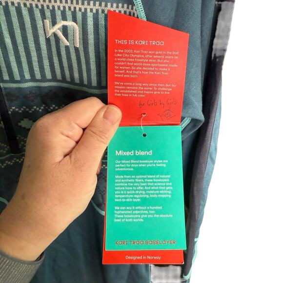 Karii Traa Wool Blend Blue Teal 1/2 Zip Base layer Pullover Womens Small - Picture 3 of 13